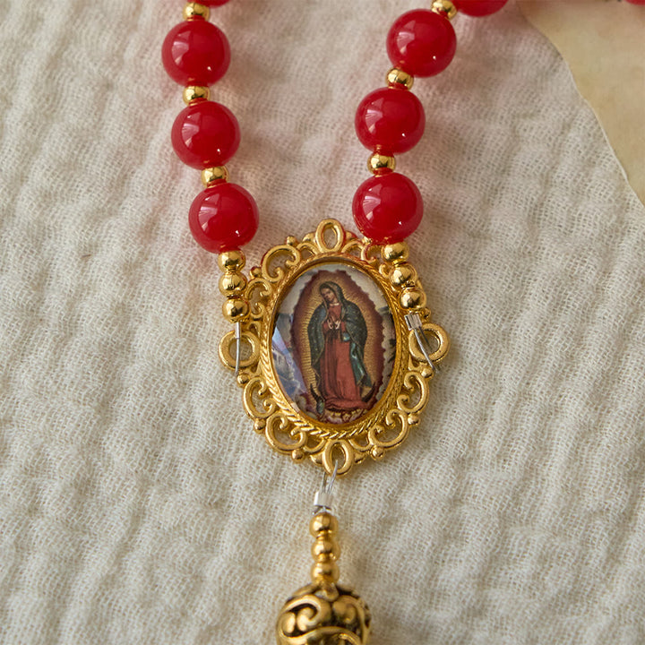 Christianartworkshop Holy Spirit Dove Rosary: Red Beads & Gold-Tone Crucifix for Prayerful Devotion - image 4