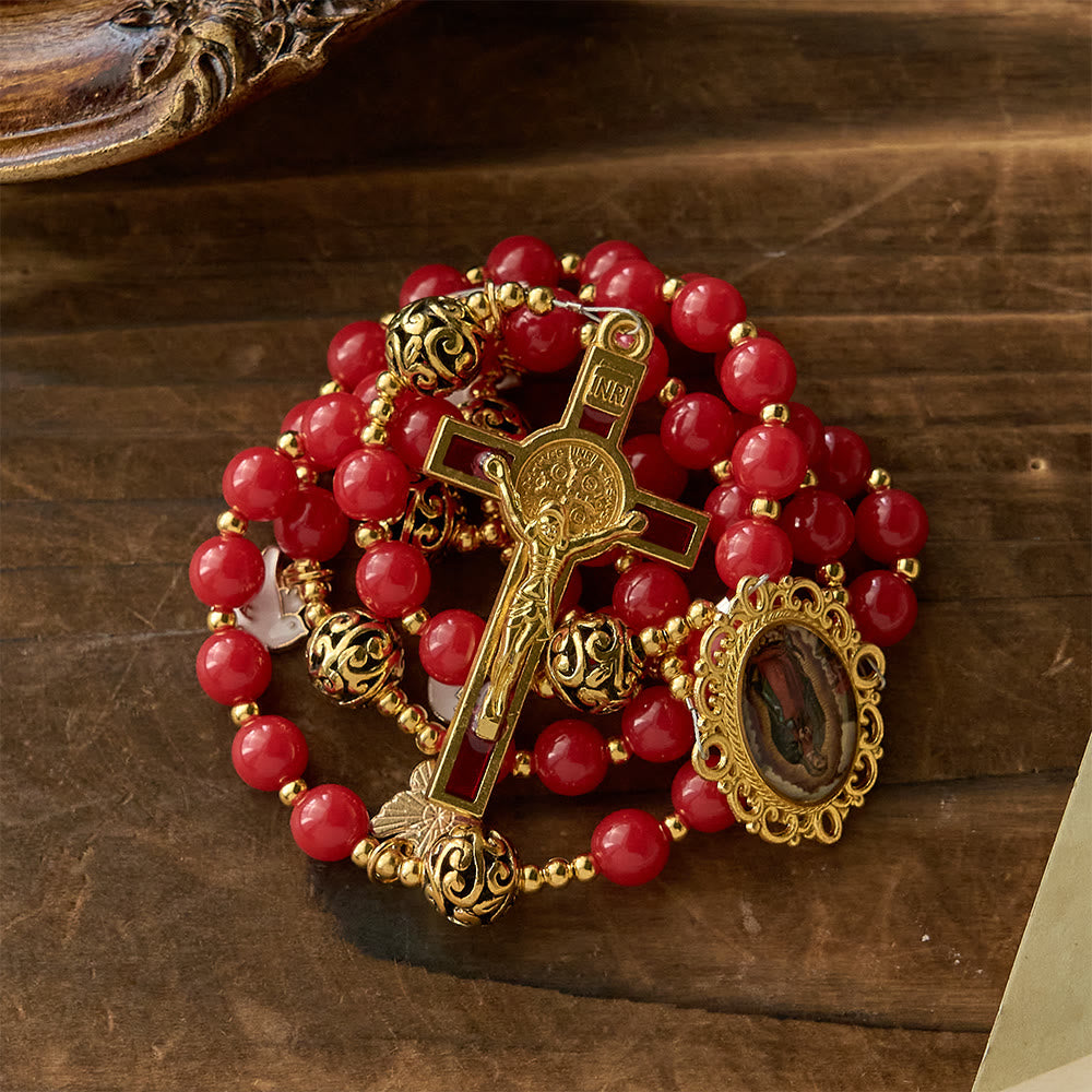 FREE Today: Holy Spirit Dove Rosary: Red Beads & Gold-Tone Crucifix for Prayerful Devotion - image 3