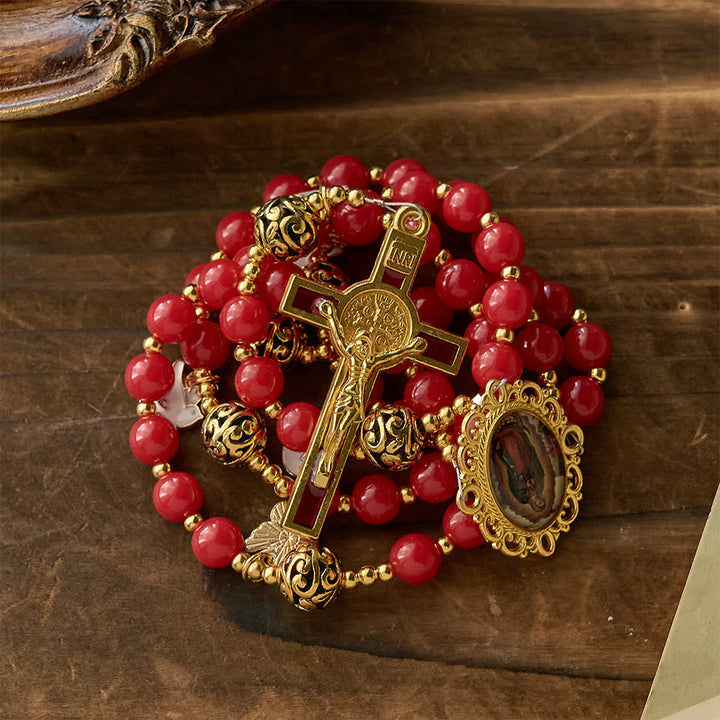 FREE Today: Holy Spirit Dove Rosary: Red Beads & Gold-Tone Crucifix for Prayerful Devotion - image 3