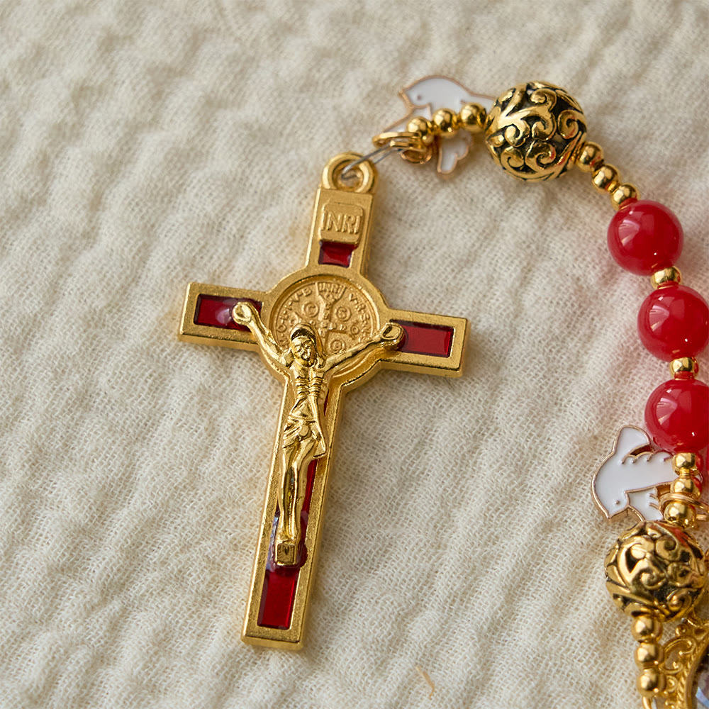 Christianartworkshop Holy Spirit Dove Rosary: Red Beads & Gold-Tone Crucifix for Prayerful Devotion - image 6