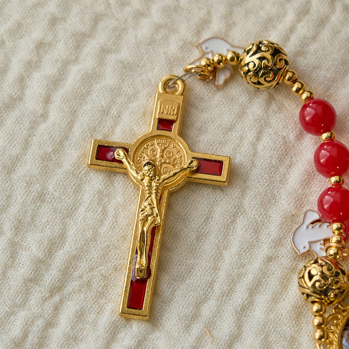 Christianartworkshop Holy Spirit Dove Rosary: Red Beads & Gold-Tone Crucifix for Prayerful Devotion - image 6
