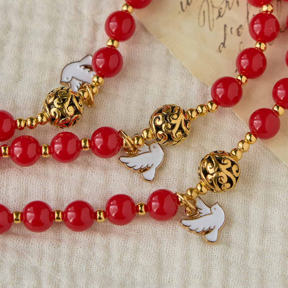 Christianartworkshop Holy Spirit Dove Rosary: Red Beads & Gold-Tone Crucifix for Prayerful Devotion - image 5
