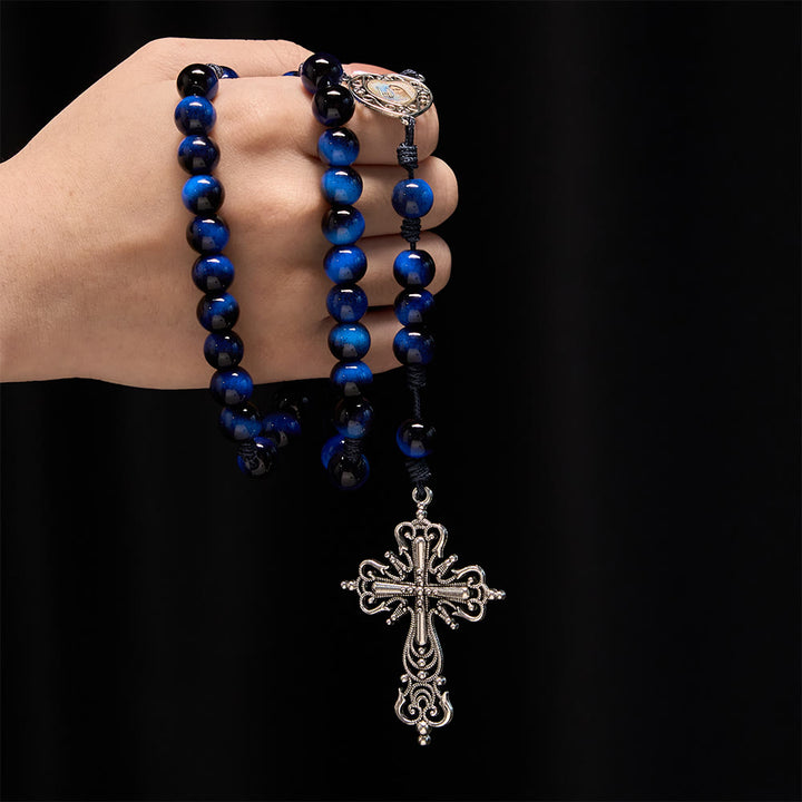 FREE Today: Blue Tiger Eye Rosary with Silver-Tone Crucifix: A Symbol of God’s Unshakable Strength - image 1