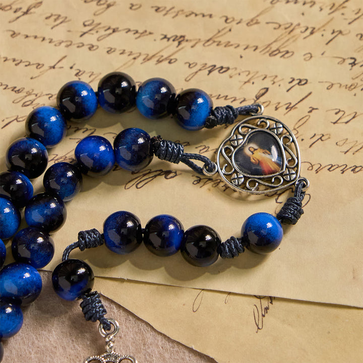 Christianartworkshop Blue Tiger Eye Rosary with Silver-Tone Crucifix: A Symbol of God’s Unshakable Strength - image 6