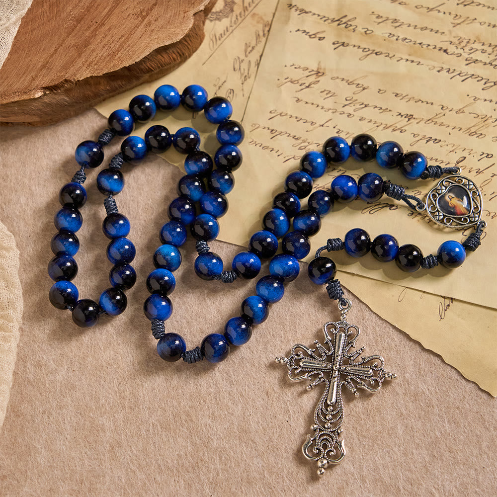 FREE Today: Blue Tiger Eye Rosary with Silver-Tone Crucifix: A Symbol of God’s Unshakable Strength - image 2