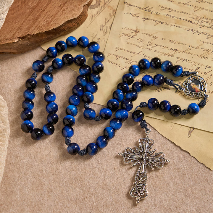 FREE Today: Blue Tiger Eye Rosary with Silver-Tone Crucifix: A Symbol of God’s Unshakable Strength - image 2