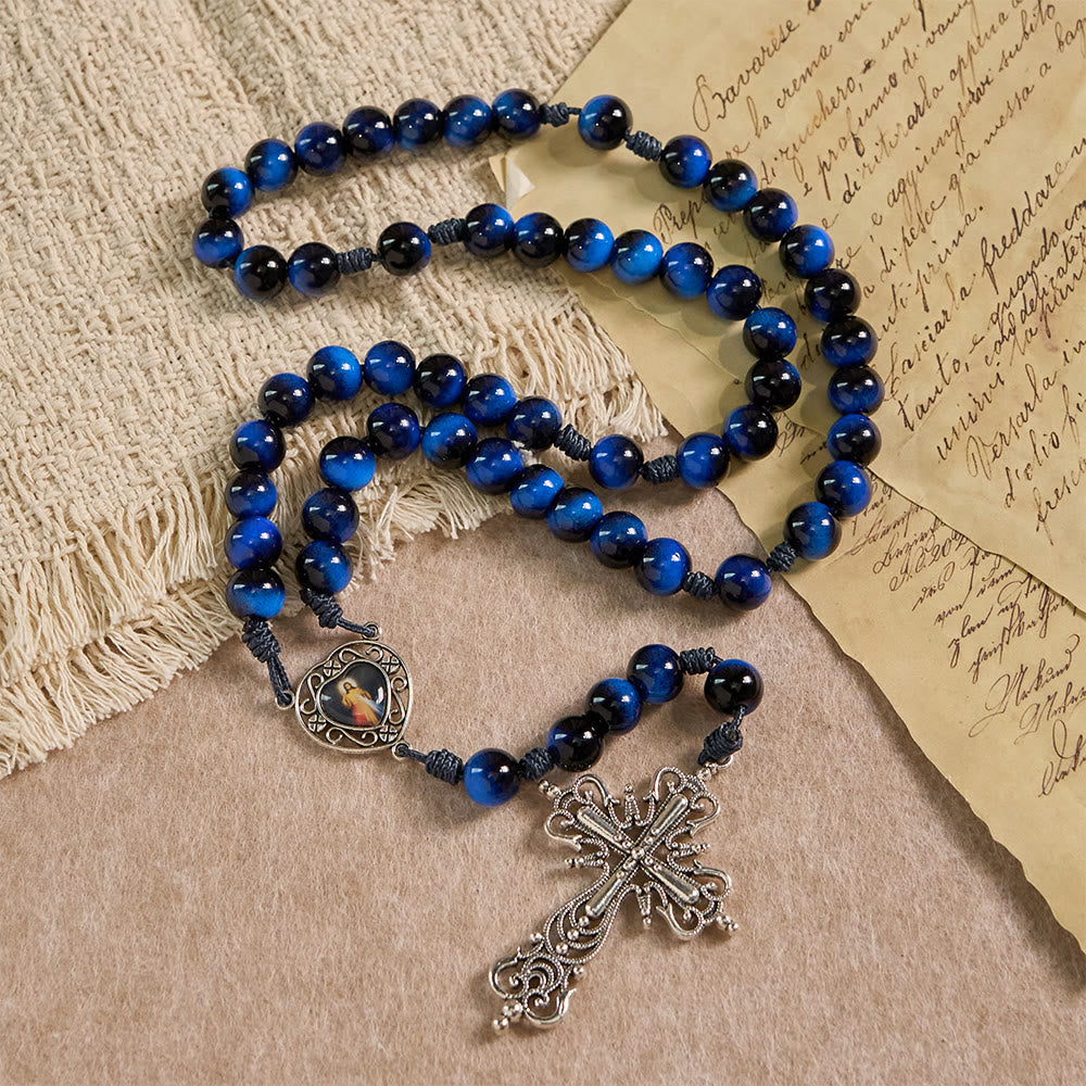 FREE Today: Blue Tiger Eye Rosary with Silver-Tone Crucifix: A Symbol of God’s Unshakable Strength - image 3