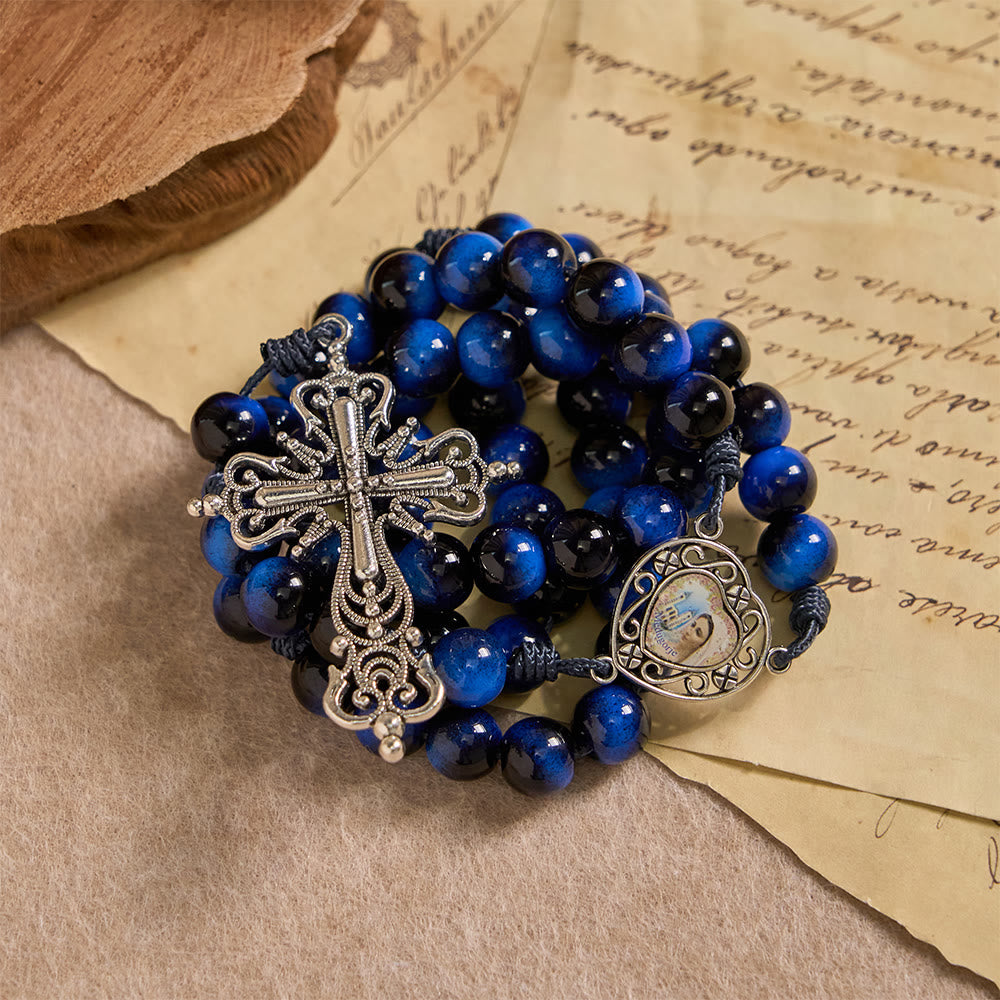 Christianartworkshop Blue Tiger Eye Rosary with Silver-Tone Crucifix: A Symbol of God’s Unshakable Strength - image 5