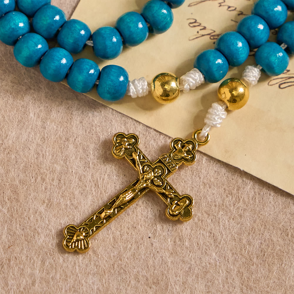Christianartworkshop Blue Wooden Bead Rosary with Our Lady Medallion: A Symbol of Grace and Divine Faith - image 7