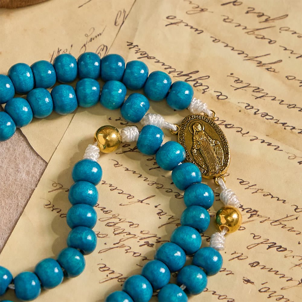 Christianartworkshop Blue Wooden Bead Rosary with Our Lady Medallion: A Symbol of Grace and Divine Faith - image 5