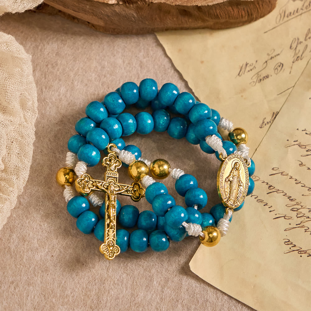 Christianartworkshop Blue Wooden Bead Rosary with Our Lady Medallion: A Symbol of Grace and Divine Faith - image 4