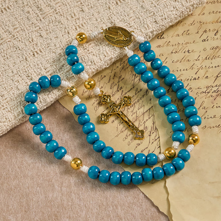 Christianartworkshop Blue Wooden Bead Rosary with Our Lady Medallion: A Symbol of Grace and Divine Faith - image 3