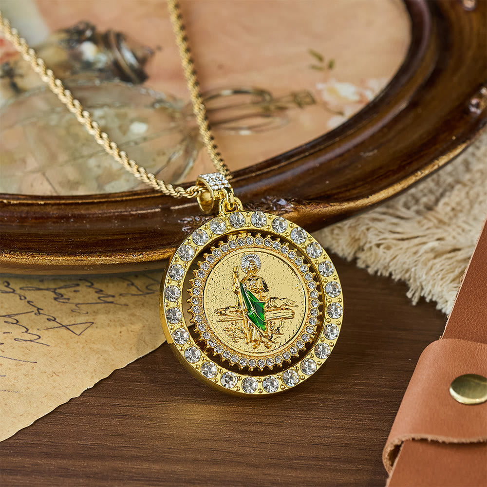 Christianartworkshop Rotating St. Jude Crystal Halo Necklace: A Symbol of Sacred Grace and Protection - Necklace - image 0