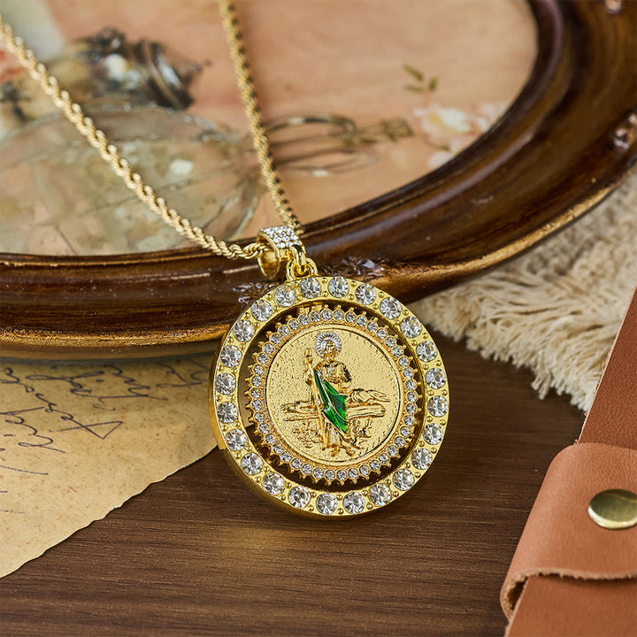 Christianartworkshop Rotating St. Jude Crystal Halo Necklace: A Symbol of Sacred Grace and Protection - Necklace - image 0