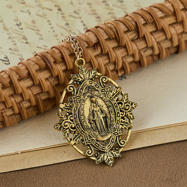 Christianartworkshop Filigree Our Lady Medallion Necklace: A Symbol of Maternal Grace and Protection - Golden - image 0