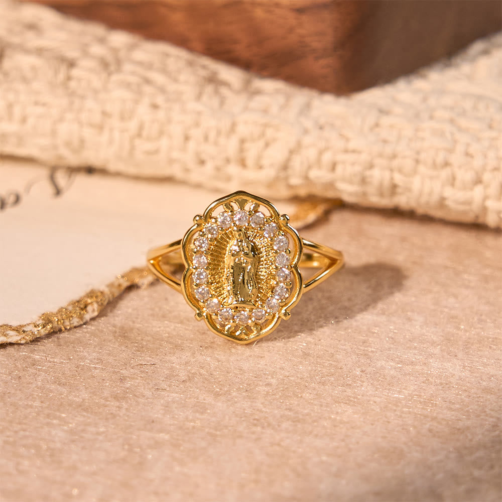 Christianartworkshop Ornate Golden Filigree Our Lady Ring: Merging Elegance with Spiritual Grace - Golden(Suitable for US sizes 8 - 9) - image 0
