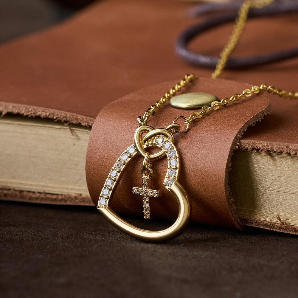 FREE Today: Intertwined Heart Cross Necklace with Card: Embody His Easter Joy & Grace - Golden - image 1
