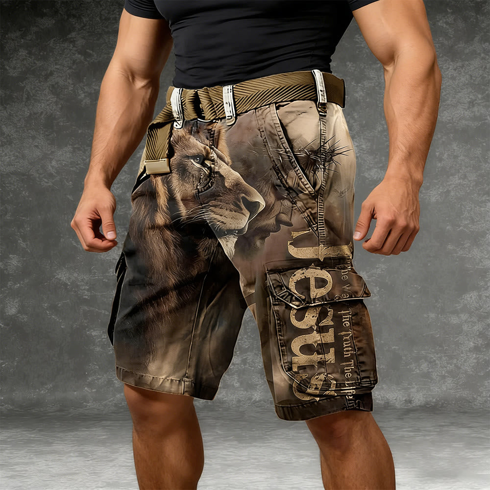 Christianartworkshop Faith and Strength Lion & Jesus Cargo Shorts - image 1