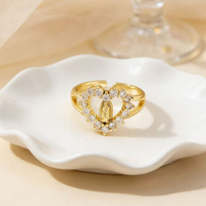 Christianartworkshop Heart/Moon/Oval Style Our Lady Ring: Sacred Devotion & Radiant Grace - Heart - image 9