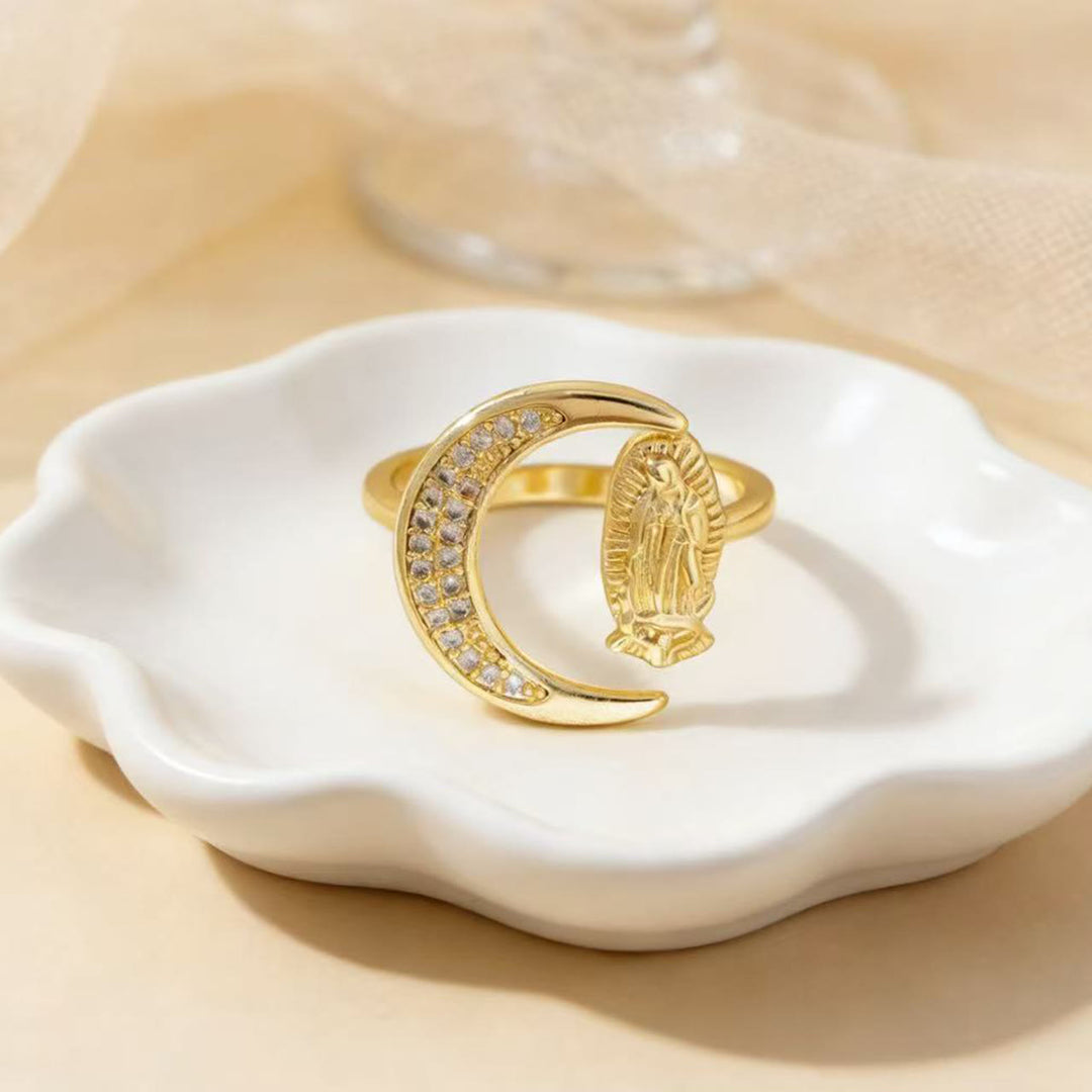 Christianartworkshop Heart/Moon/Oval Style Our Lady Ring: Sacred Devotion & Radiant Grace - Moon - image 3