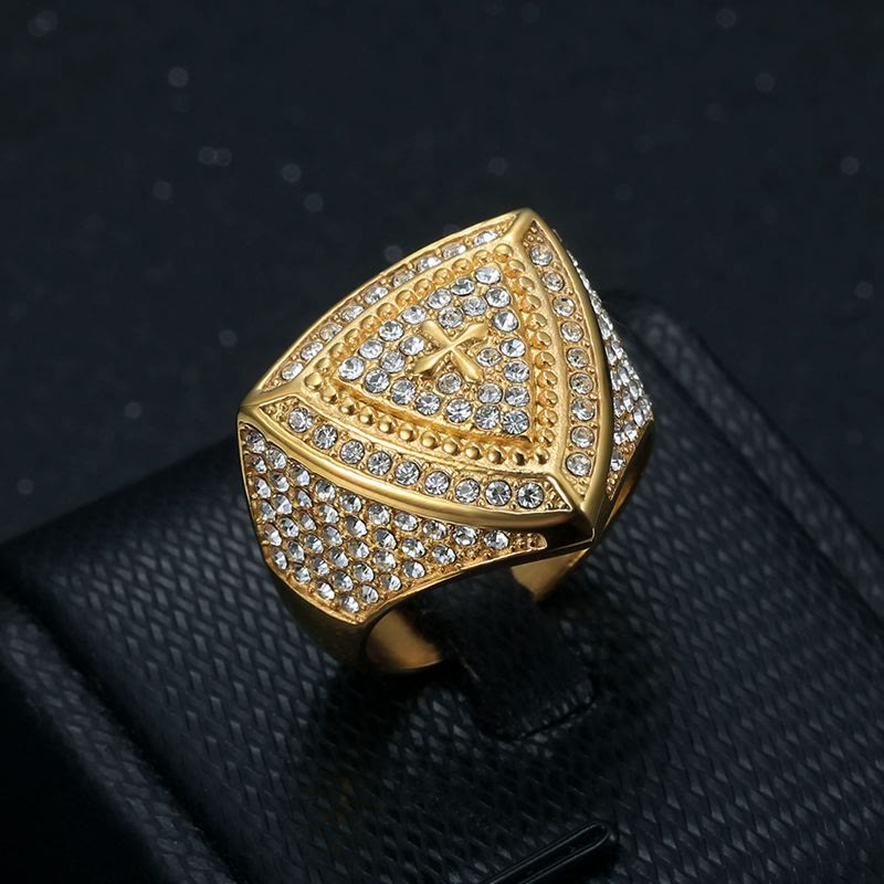 Christianartworkshop Bold Shield Cross Band Ring: Timeless Emblem of Faith and Courage - Golden - US 13 - image 0