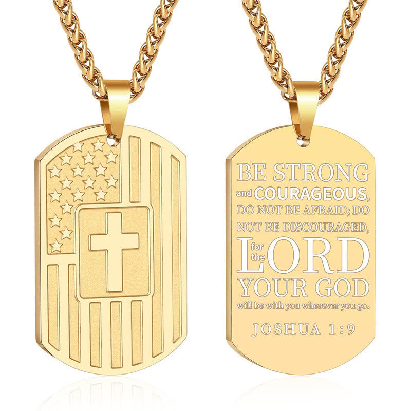 Christianartworkshop American Flag & Cross Double-Sided Scripture Necklace: A Symbol of Sacred Strength and Courage - Golden Joshua 1:9 - image 3