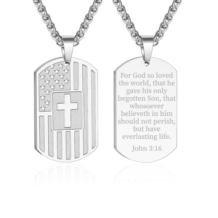 Christianartworkshop American Flag & Cross Double-Sided Scripture Necklace: A Symbol of Sacred Strength and Courage - Silver John 3:16 - image 32