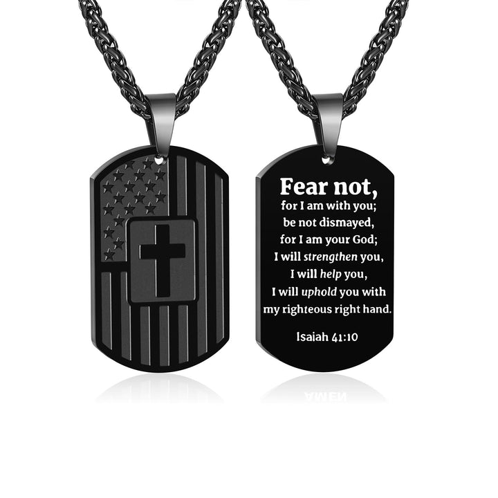 Christianartworkshop American Flag & Cross Double-Sided Scripture Necklace: A Symbol of Sacred Strength and Courage - Black Isaiah 41:10 - image 24