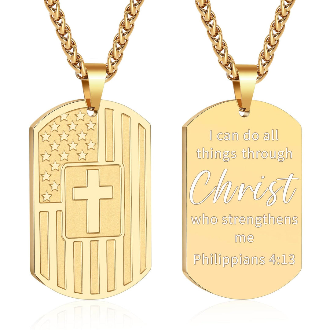Christianartworkshop American Flag & Cross Double-Sided Scripture Necklace: A Symbol of Sacred Strength and Courage - Golden Philippians 4:13 - image 19