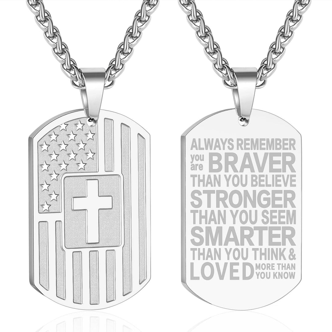 Christianartworkshop American Flag & Cross Double-Sided Scripture Necklace: A Symbol of Sacred Strength and Courage - Silver Braver - image 14