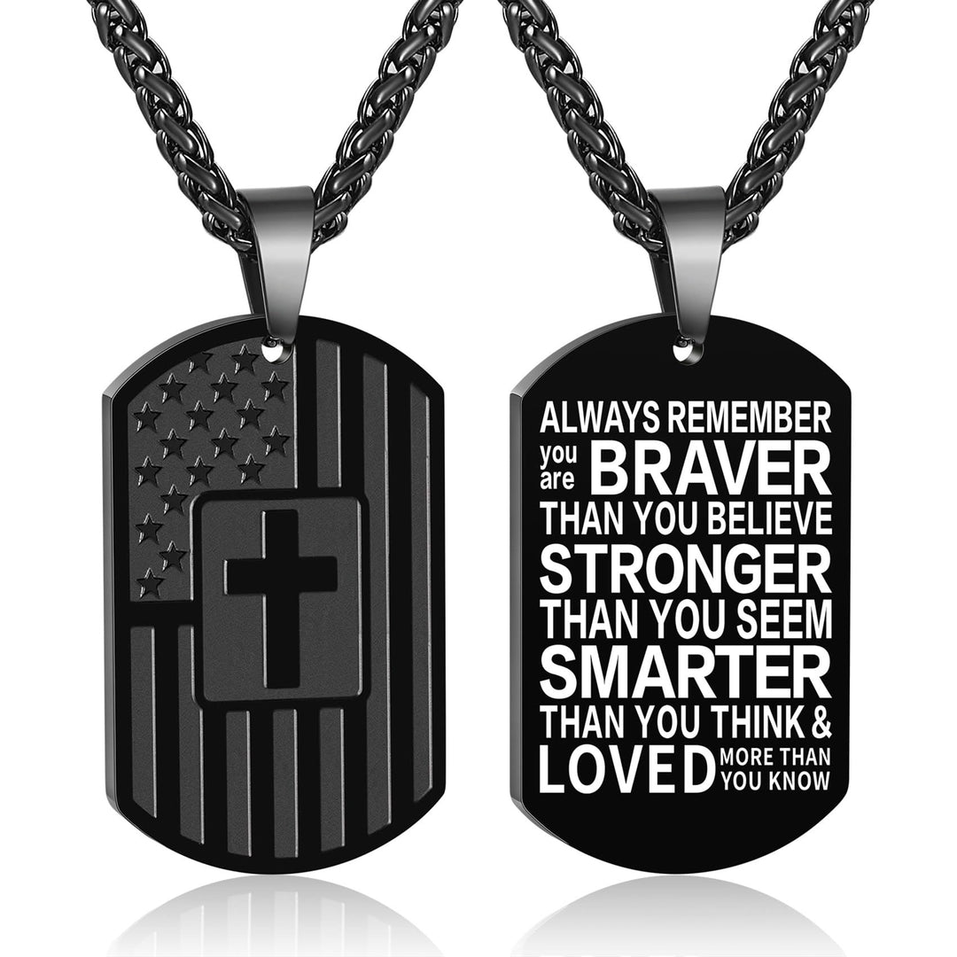 Christianartworkshop American Flag & Cross Double-Sided Scripture Necklace: A Symbol of Sacred Strength and Courage - Black Braver - image 12