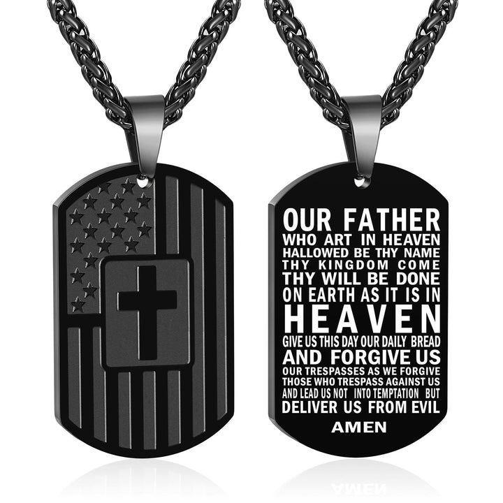 Christianartworkshop American Flag & Cross Double-Sided Scripture Necklace: A Symbol of Sacred Strength and Courage - Black Our Father - image 9