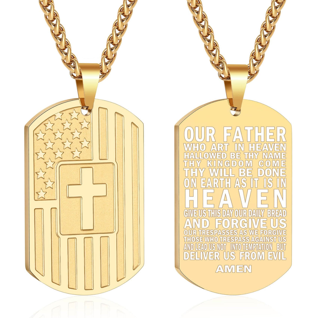 Christianartworkshop American Flag & Cross Double-Sided Scripture Necklace: A Symbol of Sacred Strength and Courage - Golden Our Father - image 10