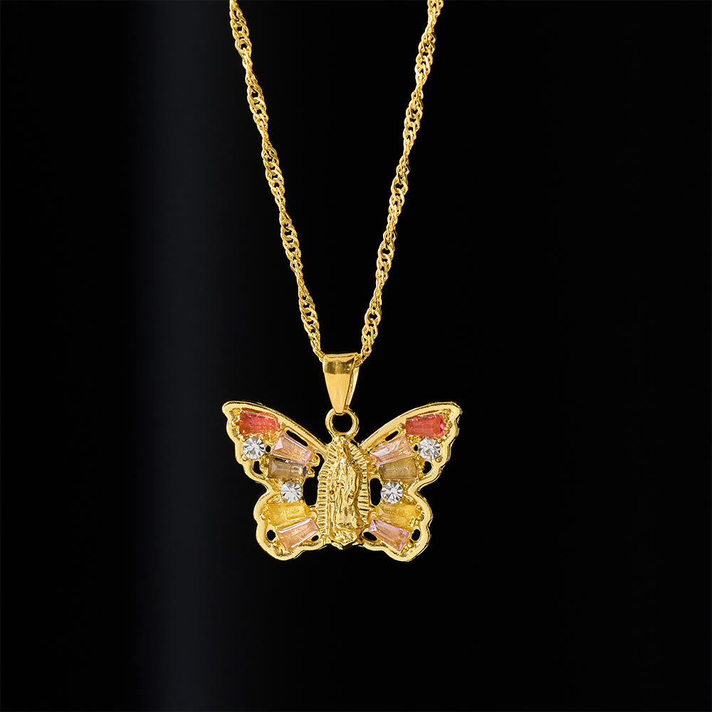 Christianartworkshop Spiritual Rebirth Butterfly Necklace: Our Lady Center & Crystal Wing Twisted Rope Chain - image 11