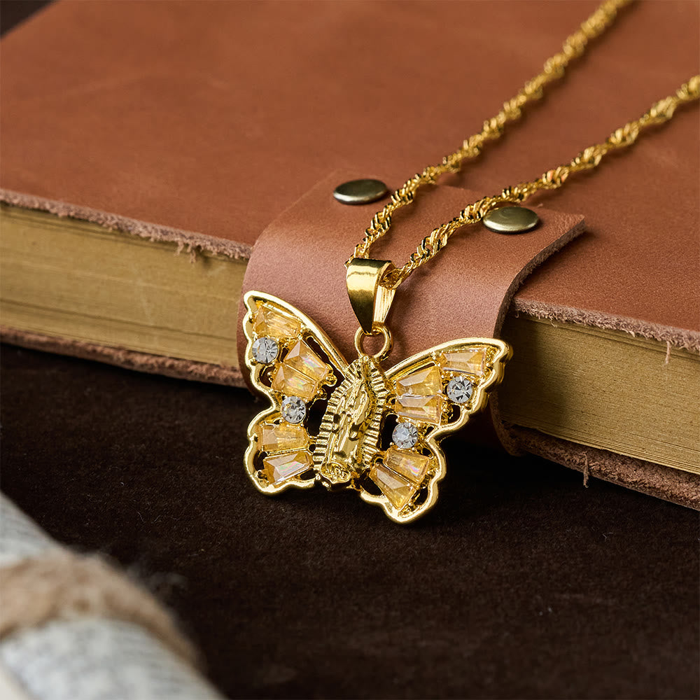 Christianartworkshop Spiritual Rebirth Butterfly Necklace: Our Lady Center & Crystal Wing Twisted Rope Chain - Champagne - image 7