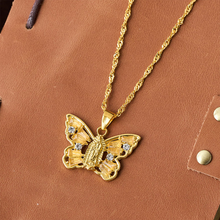 Christianartworkshop Spiritual Rebirth Butterfly Necklace: Our Lady Center & Crystal Wing Twisted Rope Chain - image 10