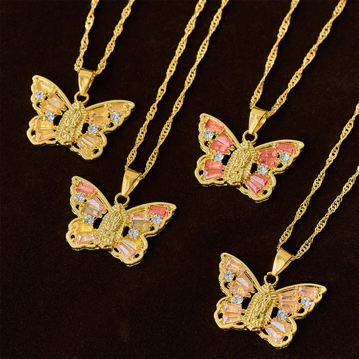 Christianartworkshop Spiritual Rebirth Butterfly Necklace: Our Lady Center & Crystal Wing Twisted Rope Chain - image 0