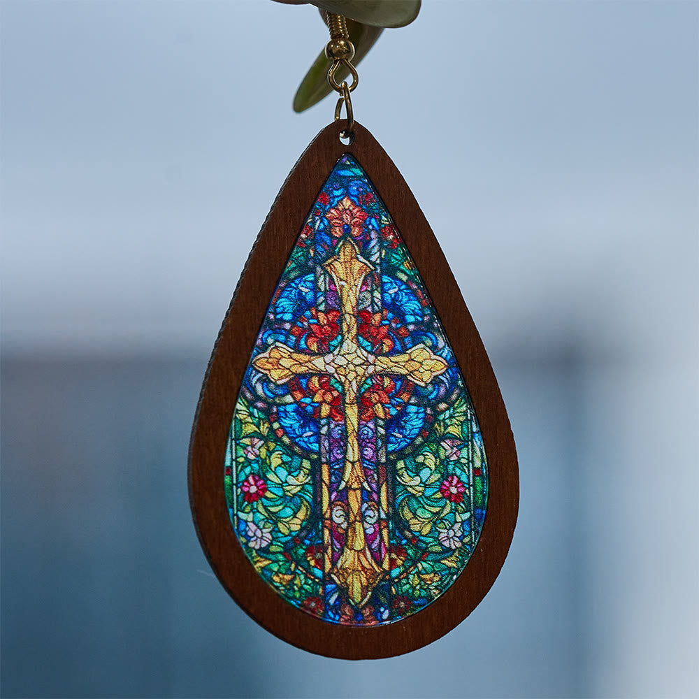 Christianartworkshop Glorious Grace Tear Drop Earrings Inspired by Colorful Church Window Art - A - image 1