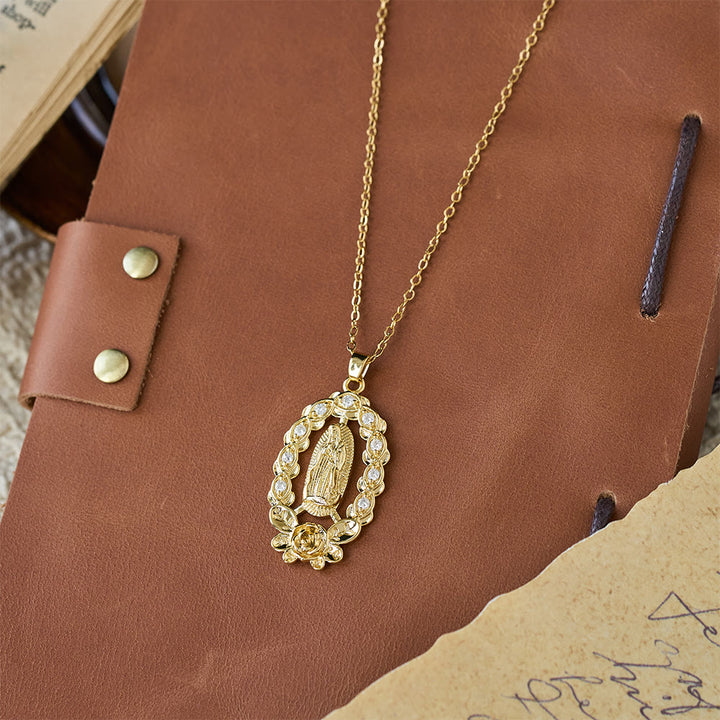 Christianartworkshop Zircon Floral Wreath Our Lady Necklace: A Symbol of Sacred Grace and Protection - image 2