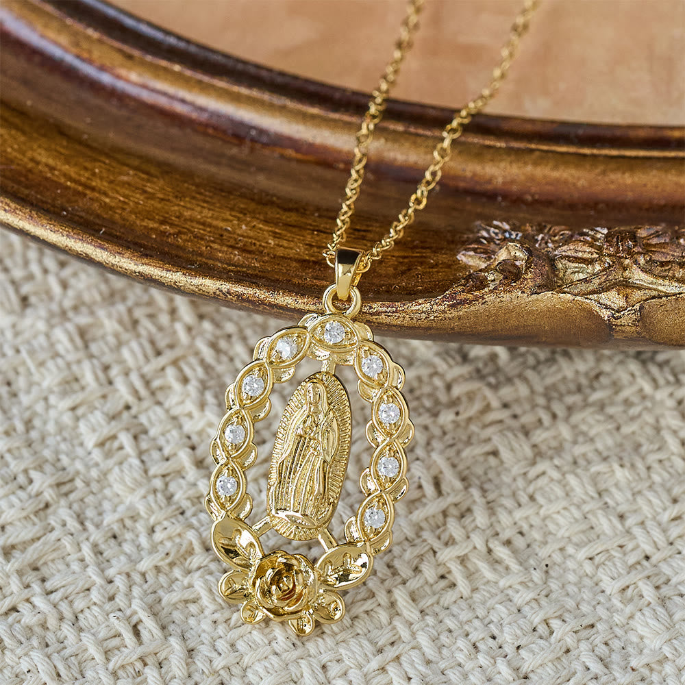 Christianartworkshop Zircon Floral Wreath Our Lady Necklace: A Symbol of Sacred Grace and Protection - image 3