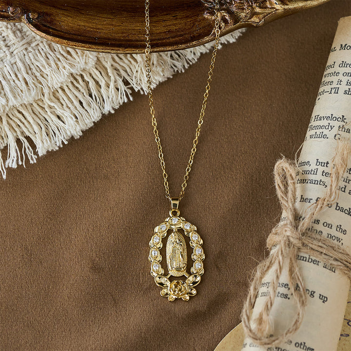 Christianartworkshop Zircon Floral Wreath Our Lady Necklace: A Symbol of Sacred Grace and Protection - image 4