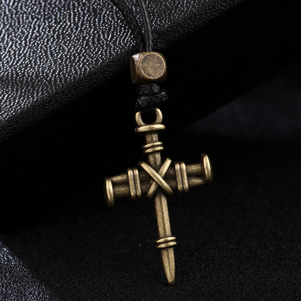 Christianartworkshop Vintage Nail Cross Woven Cord Necklace: A Symbol of Sacred Strength and Redemption - image 1