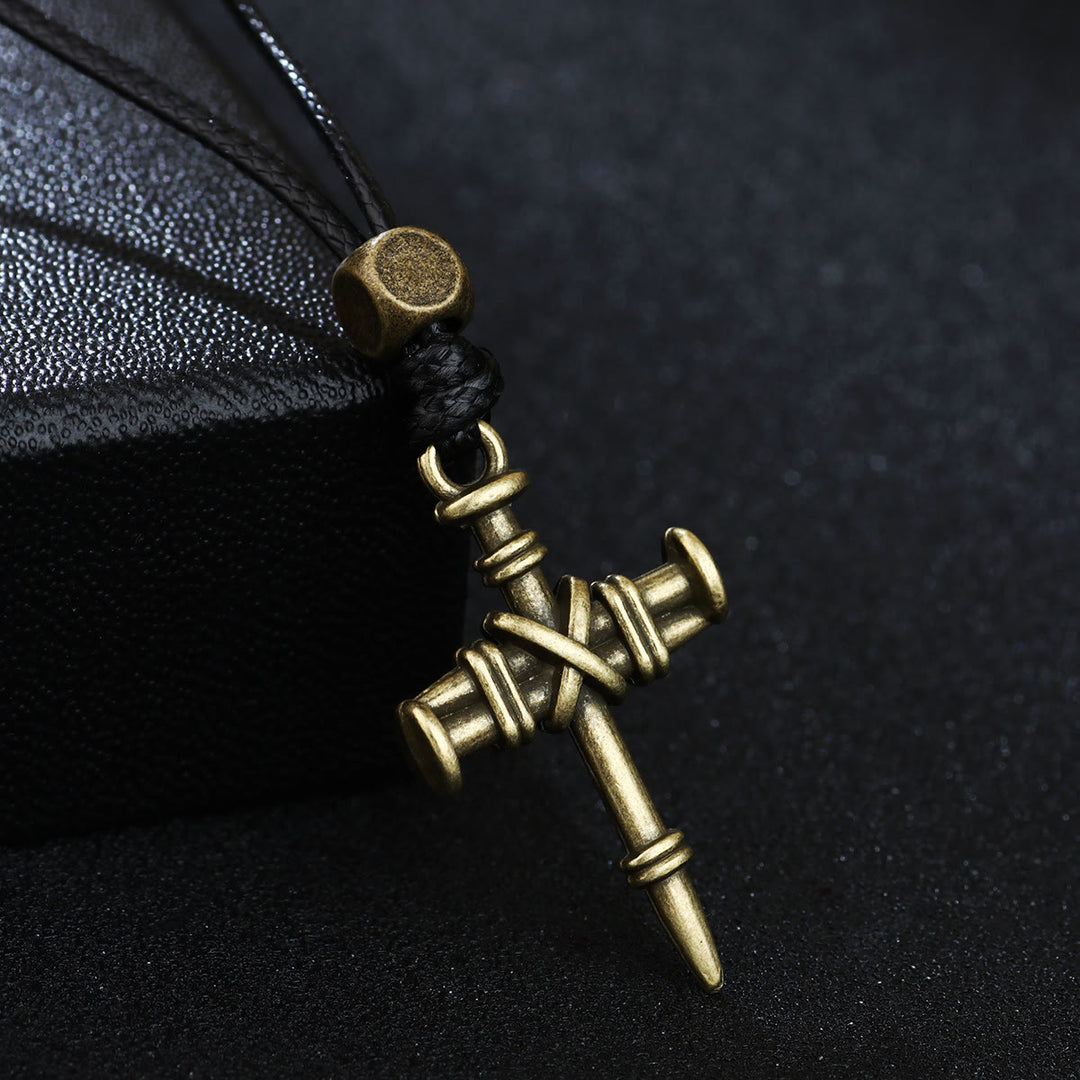 Christianartworkshop Vintage Nail Cross Woven Cord Necklace: A Symbol of Sacred Strength and Redemption - Nail Cross - image 0