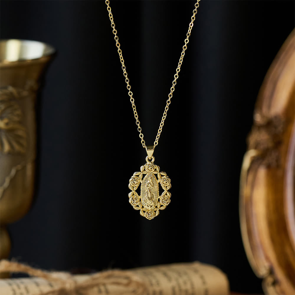Christianartworkshop Rose-Wreathed Our Lady Pendant Necklace: A Symbol of Sacred Grace and Protection - image 1