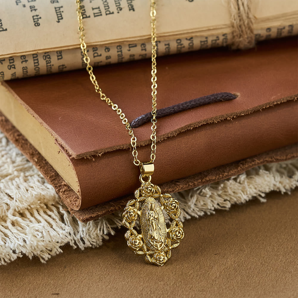 Christianartworkshop Rose-Wreathed Our Lady Pendant Necklace: A Symbol of Sacred Grace and Protection - Our Lady - image 0