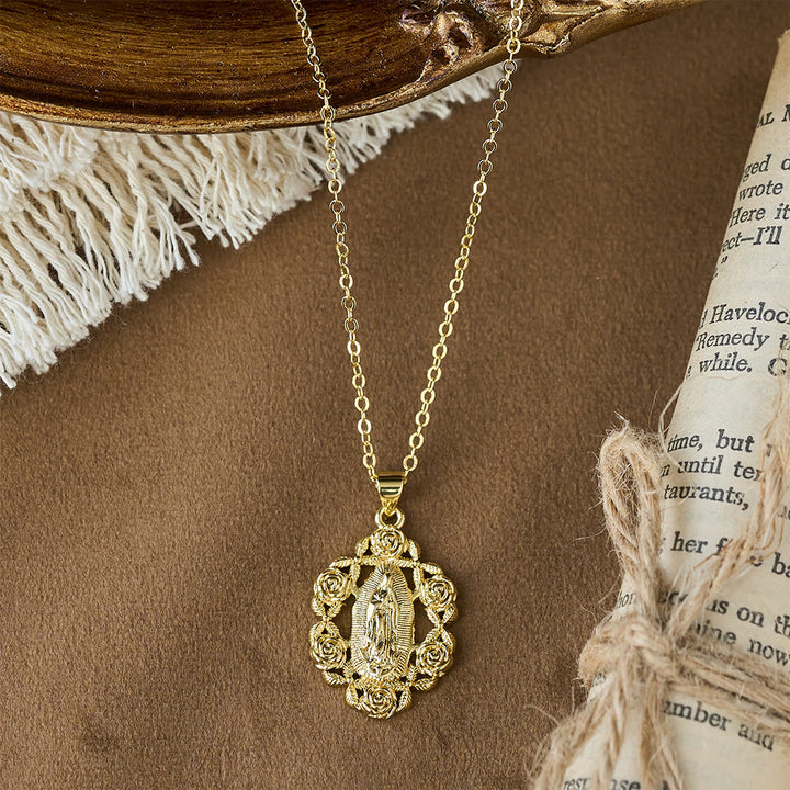 Christianartworkshop Rose-Wreathed Our Lady Pendant Necklace: A Symbol of Sacred Grace and Protection - image 4