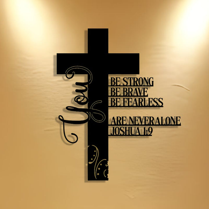 Christianartworkshop Joshua 1:9 Cross Metal Wall Decor: A Symbol of Fearless Faith - image 0