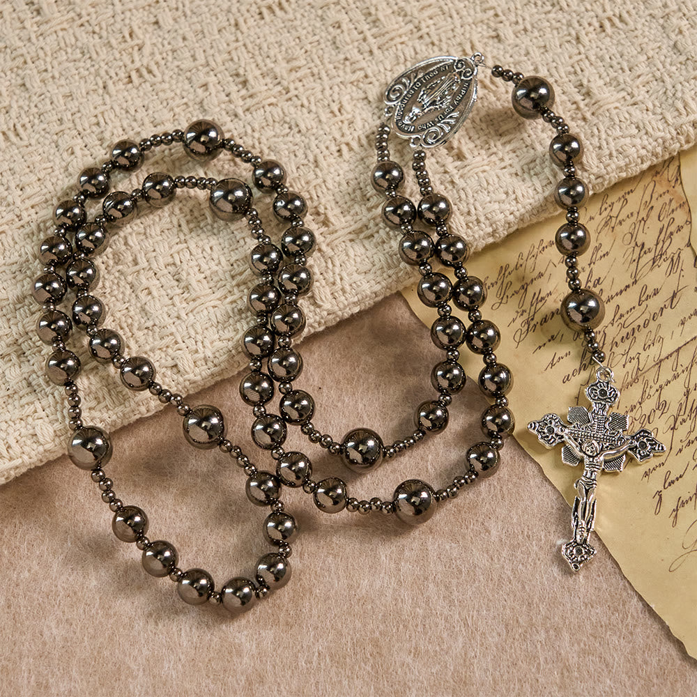 Christianartworkshop Antique Silver Bead Rosary: A Symbol of Grace in Every Prayer - Our Lady & Crucifix - image 0
