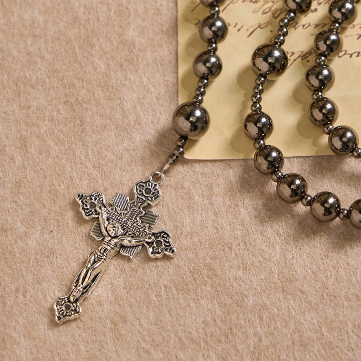 Christianartworkshop Antique Silver Tone Battle Bead Rosary: A Symbol of Grace in Every Prayer - image 6