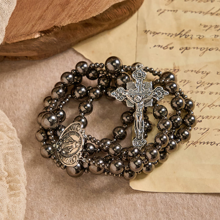 FREE Today: Antique Silver Tone Battle Bead Seven Sorrows Rosary: A Symbol of Grace in Every Prayer - image 3